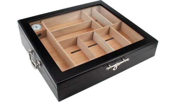 Humidor nero con coperchio in vetro