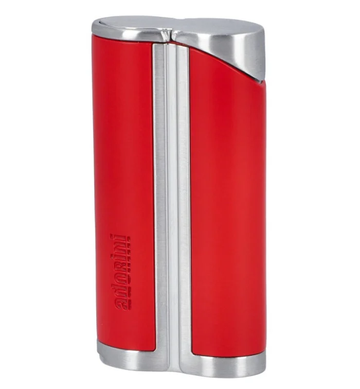 adorini Single Jet Curve Lighter Red / Satin Silver incl. Cigar Punch