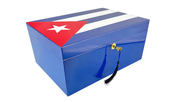 Humidor per sigari con bandiera cubana 100 sigari blu