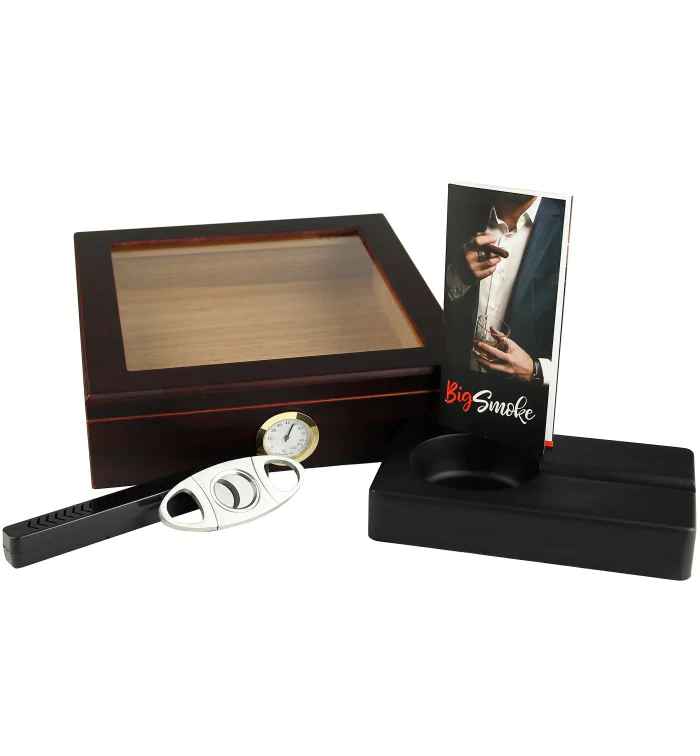 BigSmoke Humidor Set brun avec couvercle en verre photo 7