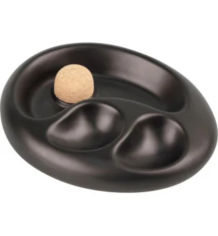 Posacenere per pipa in ceramica ovale nero opaco con 2 ripiani