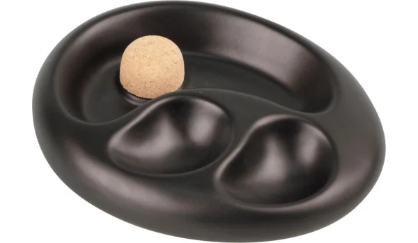 Cendrier à Pipe en céramique ovale noir mat avec 2 étagères