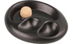 Posacenere per pipa in ceramica ovale nero opaco con 2 ripiani