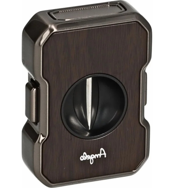 Tagliasigari Angelo V-Cut antracite con venature di legno