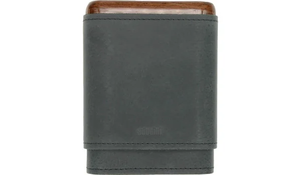 Étui à cigares adorini en cuir véritable noir 3-5 cigares en bois haut et en bas