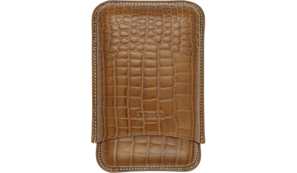 Custodia per Sigari Doppia Jemar in Pelle Effetto Cocco Cammello 464/3