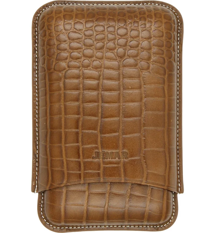 Étui à cigares triple Jemar en cuir Coco Camel 464/3