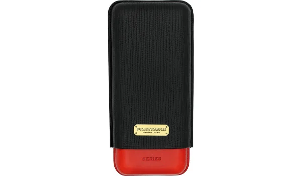 Custodia Tripla per Sigari Partagas in Pelle Nera e Rossa foto 2