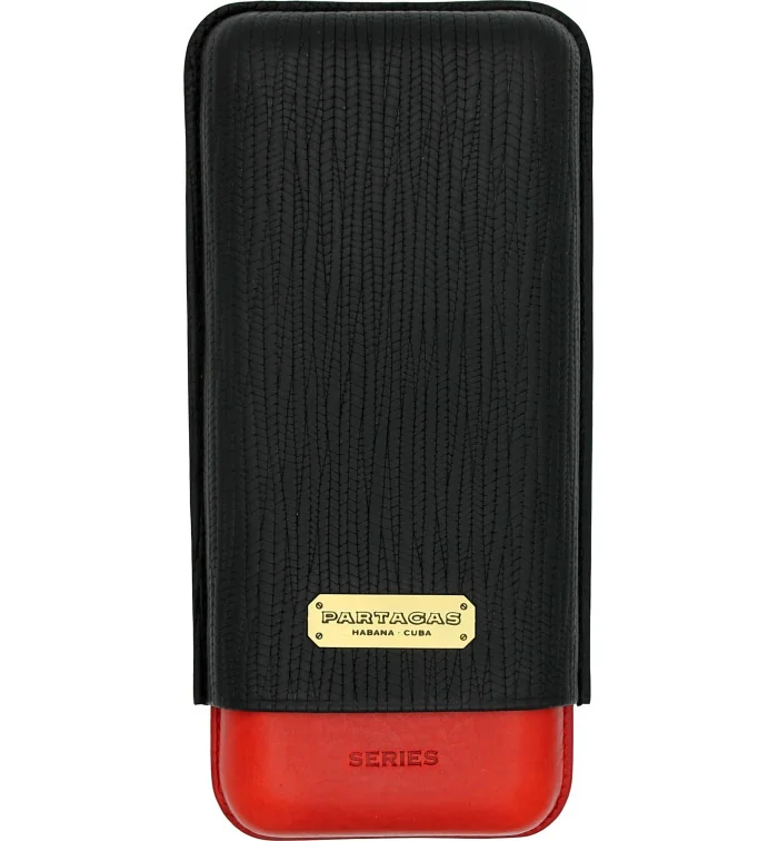 Custodia Tripla per Sigari Partagas in Pelle Nera e Rossa foto 2