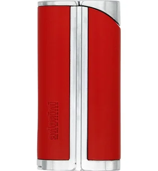 Briquet adorini Single Jet  Curve rouge / argent satiné avec poinçon à cigare