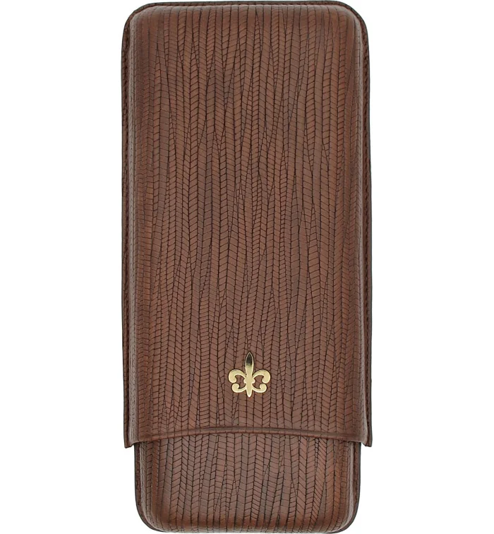 Custodia per Sigari Montecristo Fleur de Lis in pelle marrone 3 pezzi.