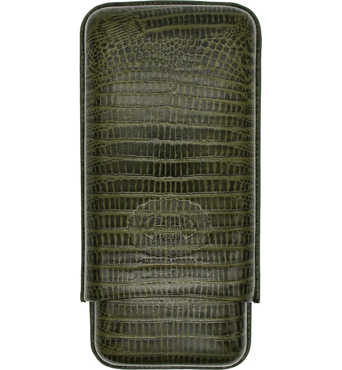 Étui à cigares Hoyo de Monterrey en cuir vert, 3 pièces.