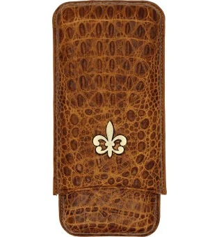 Custodia per Sigari Montecristo Fleur de Lis in pelle Croco marrone 3 pezzi.