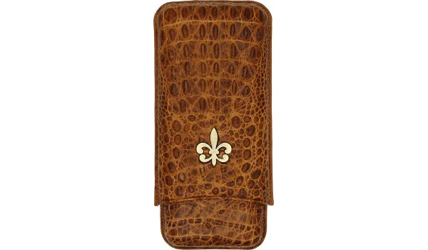 Custodia per Sigari Montecristo Fleur de Lis in pelle Croco marrone 3 pezzi.